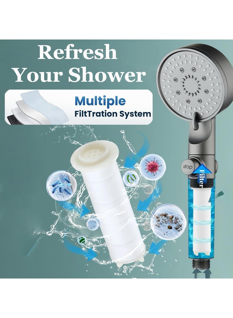 عام **رأس دوش عالي الضغط مع وحدة يدوية وفلتر، 5 أوضاع للرش، 5 فلاتر استبدال، تدفق نفاث عالي الضغط للماء العسر، مفتاح تشغيل/إيقاف وفتحة دوش للحيوانات الأليفة، موفر للماء، سهل التركيب.** - Image 3